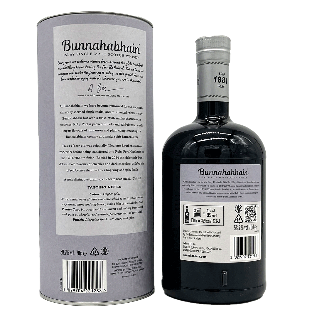 Bunnahabhain 14 Jahre - Ruby Port Cask Finish - Feis Ile 2024