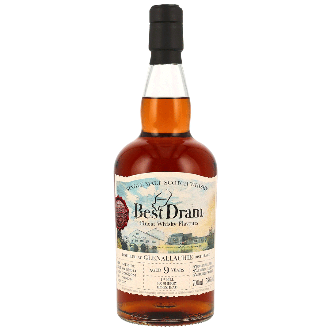 Glenallachie 2014/2024 - 9 Jahre - 1st Fill PX Sherry Hogshead - Fassnummer 9900214 - Best Dram